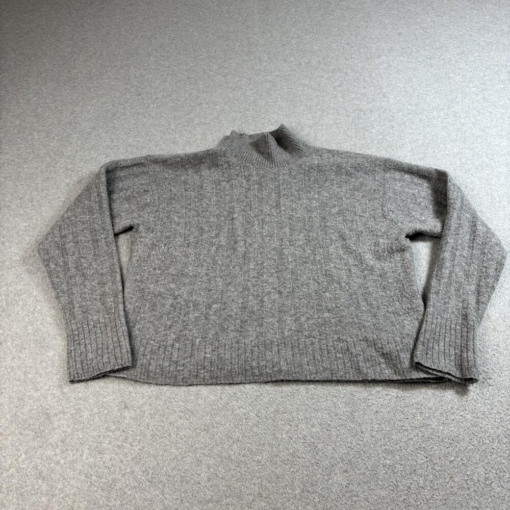 J Crew Sweater Womens Medium Gray Mock Neck Merino Wool Alpaca Heritage Academia